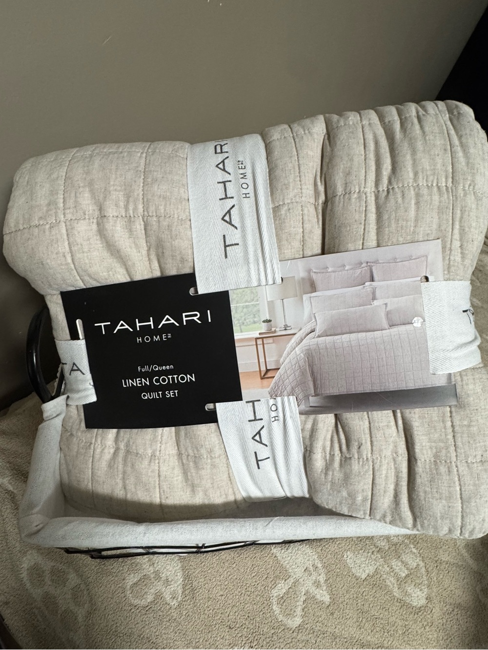 Tahari Home Linen Cotton Quilt Set Full/Queen Neutral Beige Bedding